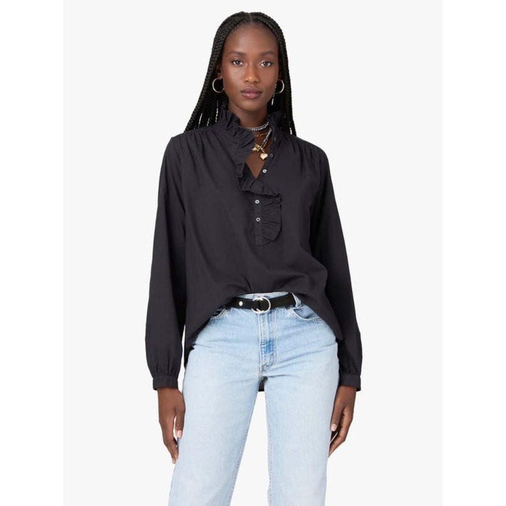 Xirena Channing Ruffle Trim Cotton Popover Blouse Black Size S Women